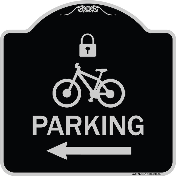 Parking W/ Lock Cycle & Left Arrow Heavy-Gauge Aluminum Architectural Sign, 18" x 18", BS-1818-23474